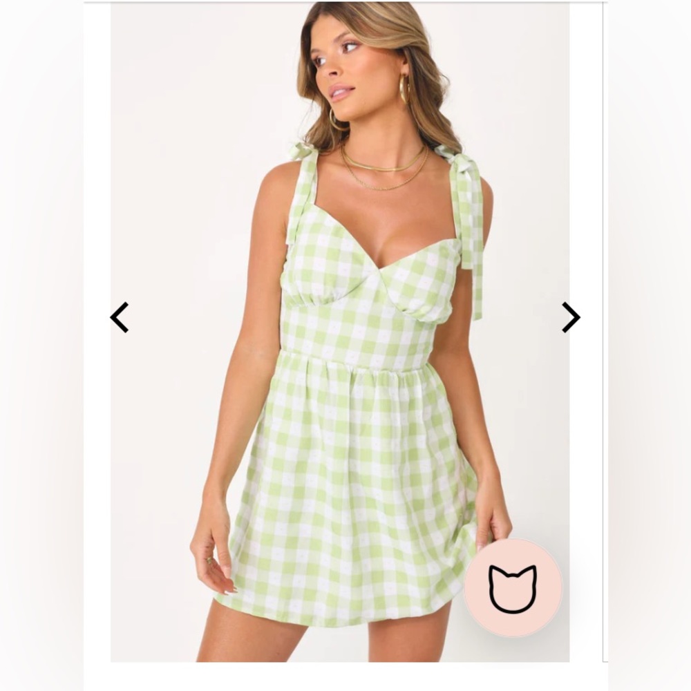 Kittenish Tea Time Mini Dress Green Gingham
